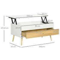 HOMCOM Table basse rectangulaire avec plateau relevable 1 tiroir coffre en bois dim. 100L x 50l x 49H cm bois clair et blanc(m-3)