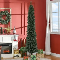 HOMCOM 7.5FT Artificial Snow Dipped Christmas Tree Xmas Pencil Tree Holiday Home Indoor Decoration with Foldable Black Stand, Green(m-8)