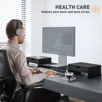 HOMCOM Dual Monitor Stand Riser with 2 Drawers, Adjustable Length and Angle, 116cm Monitor Riser for Laptop, Computer, PC, Small Printer, Black(m-6)