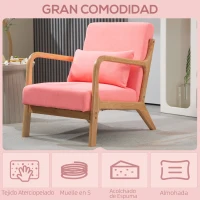 HOMCOM Butaca Nórdica Sillón de Salón Acolchado con Reposabrazos Cojín y Marco de Madera de Caucho 61x78x76 cm Rosa(m-4)
