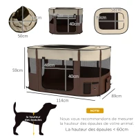 PawHut Parc pliable pour animaux de compagnie parc pour chiots en tissu Oxford avec fenêtres et portes sac de rangement marron(m-3)