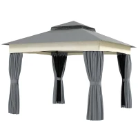Outsunny Pavillon mit Doppeldach, 3x3 m Wasserabweisend Stabil Winterfest Gartenpavillon aus Metall Dunkelgrau(m-1)