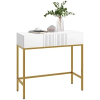 HOMCOM Table console console meuble avec 2 tiroirs base en acier avec pieds antidérapants 80 x 31,5 x 75 cm blanc(m-10)