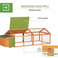 PawHut Pollaio da Giardino per 4-8 Galline in Legno con Rete Metallica e Tetto Apribile, 240x112.5x76 cm, Arancione(m-5)