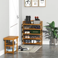 HOMCOM 5-Tier Shoe Rack, Acacia Wooden Shoe Storage Organiser with Hangers, Holds up to 19 Pairs, for Entryway, Living Room, 64 x 26 x 82 cm, Teak(m-2)