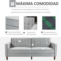 HOMCOM Sofá Cama de 3 Plazas Sofá Cama Convertible de Terciopelo con Respaldo Reclinable y Patas de Madera 189x80,5x78,5cm Gris(m-6)