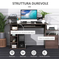 HOMCOM Scrivania per Computer Moderna con Cassetti, Ripiani e Tastiera Estraibile, Scrivania da Ufficio per Casa in Legno Marrone 152x60x88cm(m-5)