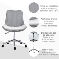 HOMCOM Silla de Oficina Sin Reposabrazos Silla de Escritorio Silla Giratoria para Niños con Altura Ajustable Respaldo de Poliéster Suave y Ruedas Carga 120 kg 52,5x60x82-91 cm Gris(m-7)