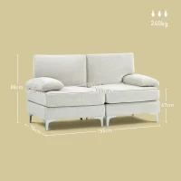 HOMCOM 2 Seater Sofa, Modern Fabric Loveseat with Spring Cushion and Metal Legs, Small Couch for Living Room, Bedroom, Home Office, Reception, Cream White(m-3)