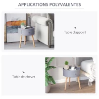 HOMCOM Table basse - table de chevet - table de nuit ronde - design scandinave table d'appoint bout de canapé avec tiroir pieds effilés inclinés bois massif chêne clair gris(m-5)