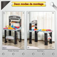 HOMCOM Etabli et Outils pour Enfant - Jeu d'imitation Bricolage - Nombreux Accessoires Plus de 79 pièces & Outils variés - PP Noir Gris(m-7)