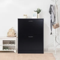HOMCOM Armoire à Chaussures Meuble à Chaussures dim. 60L x 24l x 80H cm 2 Portes abattantes Noir(m-4)