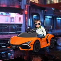 AIYAPLAY Lamborghini Revuelto Licensed 12V Ride on Car w/ Butterfly Doors, Transport Wheels, Suspension, Remote Control, Orange(m-2)
