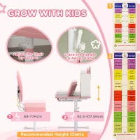 AIYAPLAY Height Adjustable Kids Desk and Chair Set, Children School Study Desk with Tiltable Desktop, Reading Rack,  Pink(m-5)