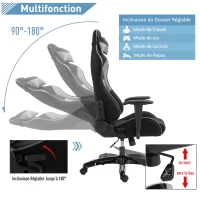 HOMCOM Fauteuil gaming style baquet racing pivotant inclinable avec coussins revêtement synthétique polyester gris noir(m-7)