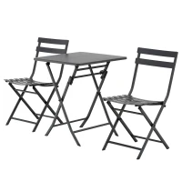 Outsunny Salon de jardin bistro pliable - table carrée dim. 60L x 60l x 71H cm avec 2 chaises - métal thermolaqué gris(m-10)