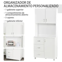 HOMCOM Armario de Cocina Moderno Aparador de Comedor con 3 Cajones 3 Puertas y Estantes Ajustables 80x39,5x183,5 cm Blanco(m-5)