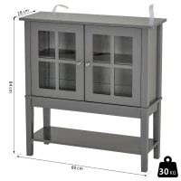 HOMCOM Armario Auxiliar Interior para Cocina Salón Aparador Cocina de Almacenamiento Estilo Vitrina Multifuncional con Estantes Inferior Puertas Sisteme Antivuelco 80x28x84cm Color Gris(m-3)