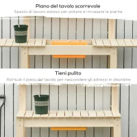 Outsunny Banco da Lavoro per Giardinaggio in Legno Naturale con Vaschetta Integrata, Mensole e Ganci 100x40x140cm(m-5)