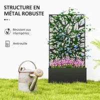 Outsunny Jardinière avec treillis bac à fleurs rectangulaire grande taille panneau d'intimité métal 61 x 23 x 113 cm noir(m-6)