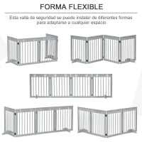 PawHut Barrera de Seguridad para Perros Plegable de 4 Paneles con Estructura de Madera y Patas de Apoyo 204x30x61 cm Gris Claro(m-6)