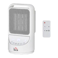 HOMCOM Chauffage soufflant oscillant 1500 W - mini radiateur céramique PTC - 3 niveaux de puissance - chauffage d'appoint avec télécommande blanc(m-10)