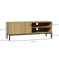 HOMCOM Meuble TV max. 50 pouces 3 compartiments 2 passe-câbles avec porte coulissante - dim. 120L x 39,5l x 46H cm(m-3)