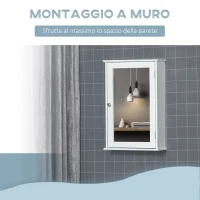 kleankin Mobiletto Bagno Pensile con Specchio e Anta a Chiusura Magnetica, 41x14x60cm - Bianco(m-5)
