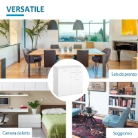 HOMCOM Cassettiera da Ufficio 2 Cassetti 2 Ante con Ripiano Regolabile Legno 71x35x76cm Bianco(m-7)