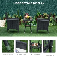 Outsunny 3 Pieces Rattan Bistro Set, Wicker Garden Furniture Set with 2-Tier Coffee Table and Chairs, Cushions, for Outdoor Patio Balcony, Black(m-6)