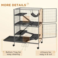 PawHut Small Animal Cage for Chinchilla Ferret Kitten on Wheels with Hammock Removable Tray, Grey(m-7)