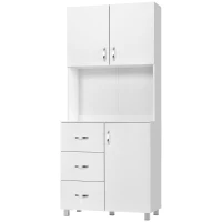 HOMCOM Armario de Cocina Moderno Aparador de Comedor con 3 Cajones 3 Puertas y Estantes Ajustables 80x39,5x183,5 cm Blanco(m-11)