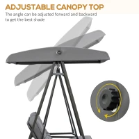Outsunny 2 Seater Garden Swing Chair with Adjustable Tilting Canopy, Outdoor Hammock Bench with Steel Frame for Patio, Grey(m-4)