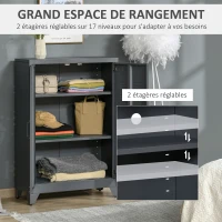 HOMCOM Armoire de bureau à 3 niveaux, meuble de rangement bureau métallique avec 2 portes et étagères réglables, armoire à dossiers pour le bureau à domicile, le garage, gris(m-4)