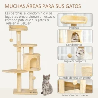 PawHut Árbol para gatos Rascador Grande con Plataformas Casetas Bolas de Juego 114cm Cubierto de Felpa Beige(m-5)
