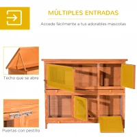 PawHut Conejera de Madera Exterior de 2 Niveles Jaula para Conejos con Techo de Asfalto Abrible Rampa Puertas y 2 Bandejas Extraíbles 120x48x100 cm Madera Natural(m-5)
