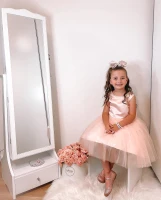 HOMCOM LED Portagioie Armadio per Gioielli con Specchio con Base a Cassettiera cassetto Organizzatore Gioielli e Accessori 45x36x150 cm(m-8)