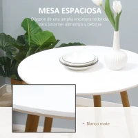 HOMCOM Mesa de Comedor Redonda para 2 Personas Mesa de Cocina Estilo Nórdico con Patas de Metal Ø72x75 cm Blanco Mate(m-4)