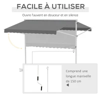 Outsunny Store Double Pente 3 x 3 m Manuel rétractable Inclinaison réglable Acier époxy Blanc Polyester imperméabilisé Anti-UV Gris(m-5)