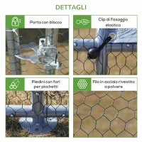 PawHut Pollaio per Galline in Metallo Zincato con Copertura Resistente Acqua e Raggi UV, 300x800x195cm(m-7)
