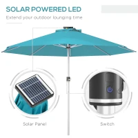 Outsunny 3m Parasol, with Solar-Powered LED Lights - Blue(m-4)