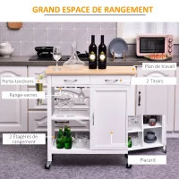 HOMCOM Desserte de cuisine multi-rangements - dim. 89L x 40l x 84H cm - poignées métal MDF blanc plateau bois pin(m-4)