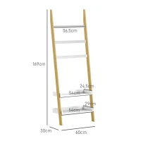 HOMCOM Étagère de rangement étagère échelle avec 2 étagères et 3 porte-serviettes pour chambre à coucher et salon, blanc(m-3)