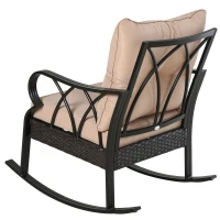 Outsunny Rocking chair fauteuil à bascule grand confort style cosy coussins assise dossier déhoussable beige résine tressée imitation rotin noir(m-4)