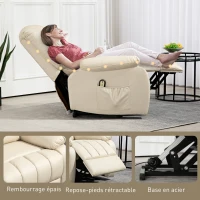 HOMCOM Fauteuil relax inclinable électrique releveur avec repose-pied et télécommande 86 x 92 x 102 cm Beige(m-7)