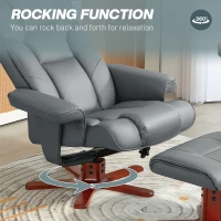 HOMCOM Faux Leather Manual Recliner and Footstool Set - Grey(m-5)