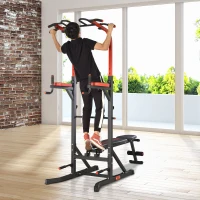 HOMCOM Power Tower Stazione per Allenamento Pieghevole e Multiuso con Barra Trazioni e Sedia Romana, 108x178x202-238cm(m-2)