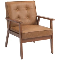 HOMCOM Retro-Style Accent Chair, with Faux Leather Seat - Brown(m-11)