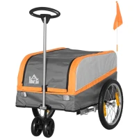 HOMCOM Rimorchio Bici in Acciaio con Ruote e Sacca per Bagagli in Tessuto Oxford, 130x64x60/97 cm(m-10)