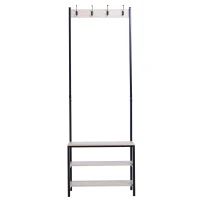 HOMCOM 4 Hooks Wooden Garment Rack Freestanding Coat Rail Storage Shelves Metal Tidy Shoes Clothes Stand Entryway Furniture - 60L x 40W x 175H (cm)(m-10)